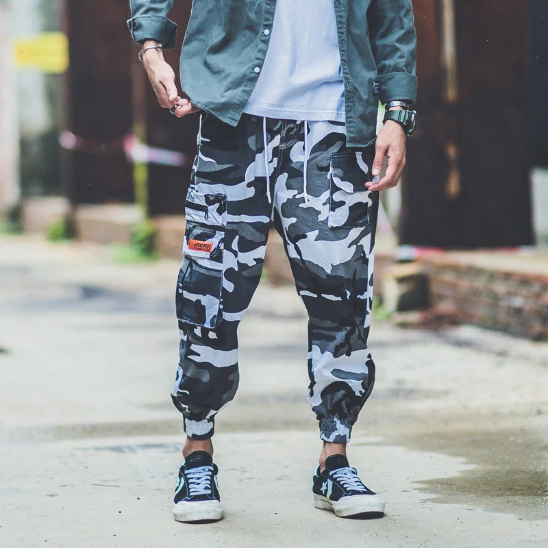 Модные мужские штаны для бега в стиле хип-хоп, камуфляжные боковые карманы, свободные стильные мужские спортивные штаны, уличные повседневные брюки на манжете