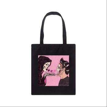

Women Shoulder Bag Canvas Bag Cute Cartoon Art Uzzang Demon Terror Shoulder Bag, Large Capacity, Informal, Wentag Fashion