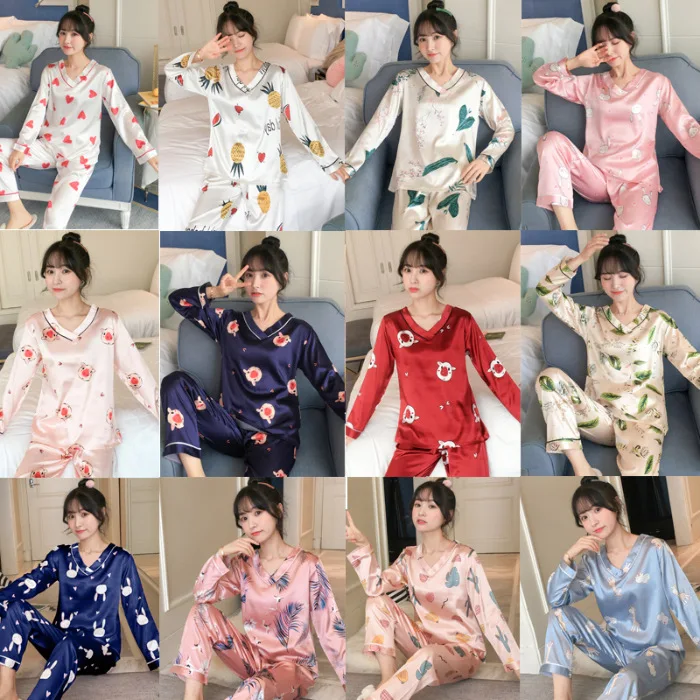 

Liang xing-Autumn New Style Pajamas Women's Sweet V-neck Long-sleeved Pullover Trousers Home Wear Two-Piece Set