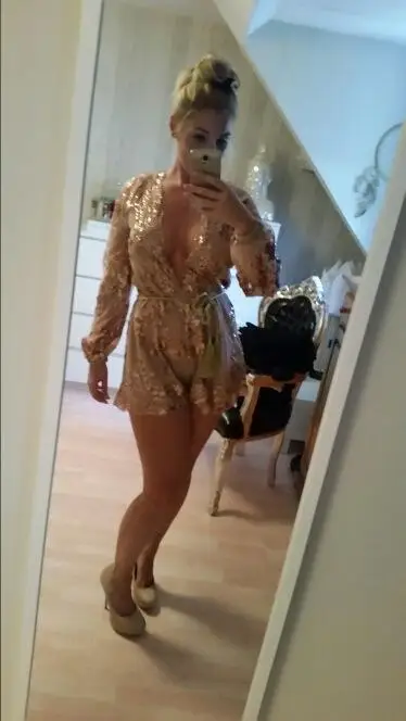 Женская Европейская мода длинный рукав перспективная марля сетка кружева цветок вышивка блестка bling комбинезон шорты с v-образным вырезом Комбинезоны