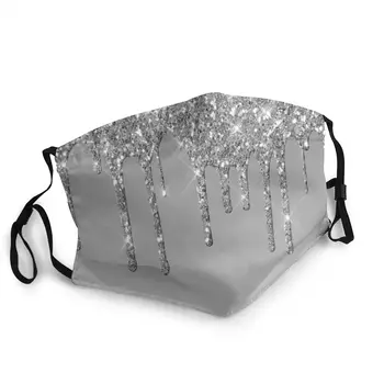 

Womens Elegant Silver Dripping Glitter Reusable Face Mouth Mask Pattern Printed Sparkle Anti Haze Protection Mask Respirator