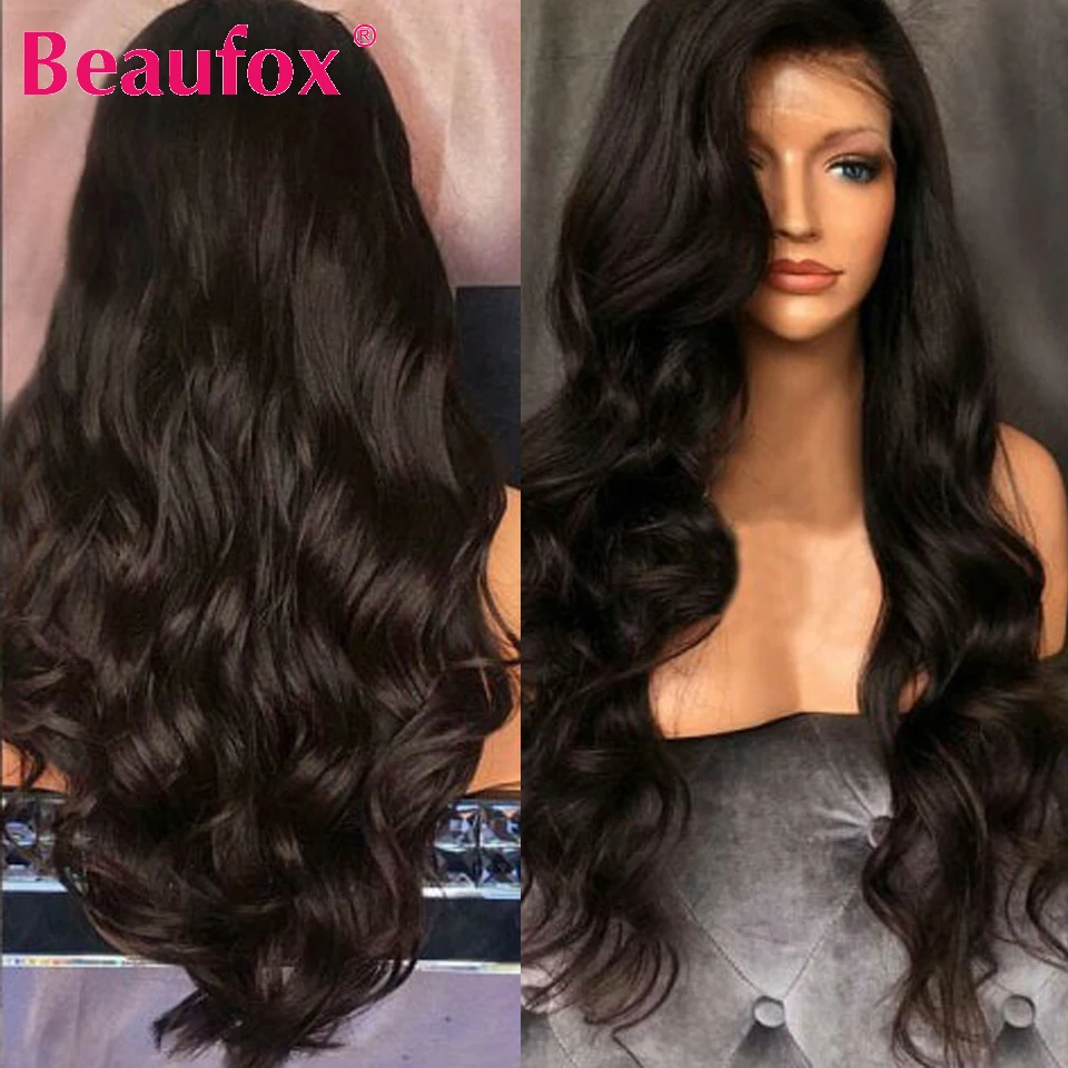 Beaufox 13x4 парики из натуральных волос на кружеве для женщин, бразильские волосы, парики с волнистым кружевом, предварительно выщипанные волосы с детскими волосами 150% Remy