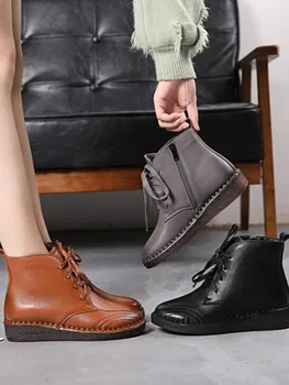 

Autumn and winter soft leather boots soft bottom leather boots with beef tendon bottom large size cotton shoes