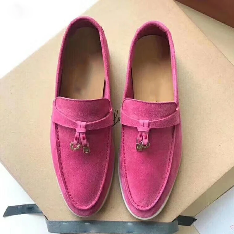 Luchfive/украшенные лоферы; Женская Удобная Кожаная обувь на плоской подошве для вождения; женская обувь из натуральной кожи - Цвет: Розово-красный
