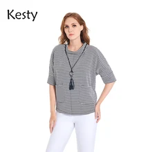 

KESTY Women's Plus Size T-shirt Autumn Cotton Short-sleeved Top with Accessories Round Neck Loose Casual Top