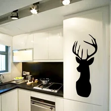 Kw073 настенные наклейки на платформе, Мультяшные наклейки на классную доску, декоративные наклейки для гостиной, Цветочные наклейки, голова оленя, левая-съемная