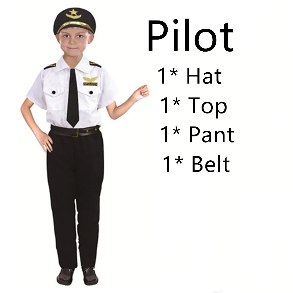 Pilot Детский карнавальный костюм на Хэллоуин, костюм пожарного, доктора, полицейского, пилота, работника, костюм для выступлений для детей, комплект одежды для карнавала - Цвет: Pilot