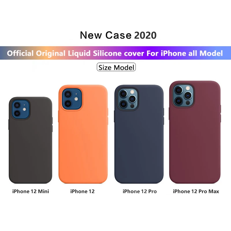 Official Original Silicone Case For iPhone 12 Mini SE 2020 XR X XS 7 8 6 6s Plus Cases Logo For iPhone 11 Pro MAX Full Cover