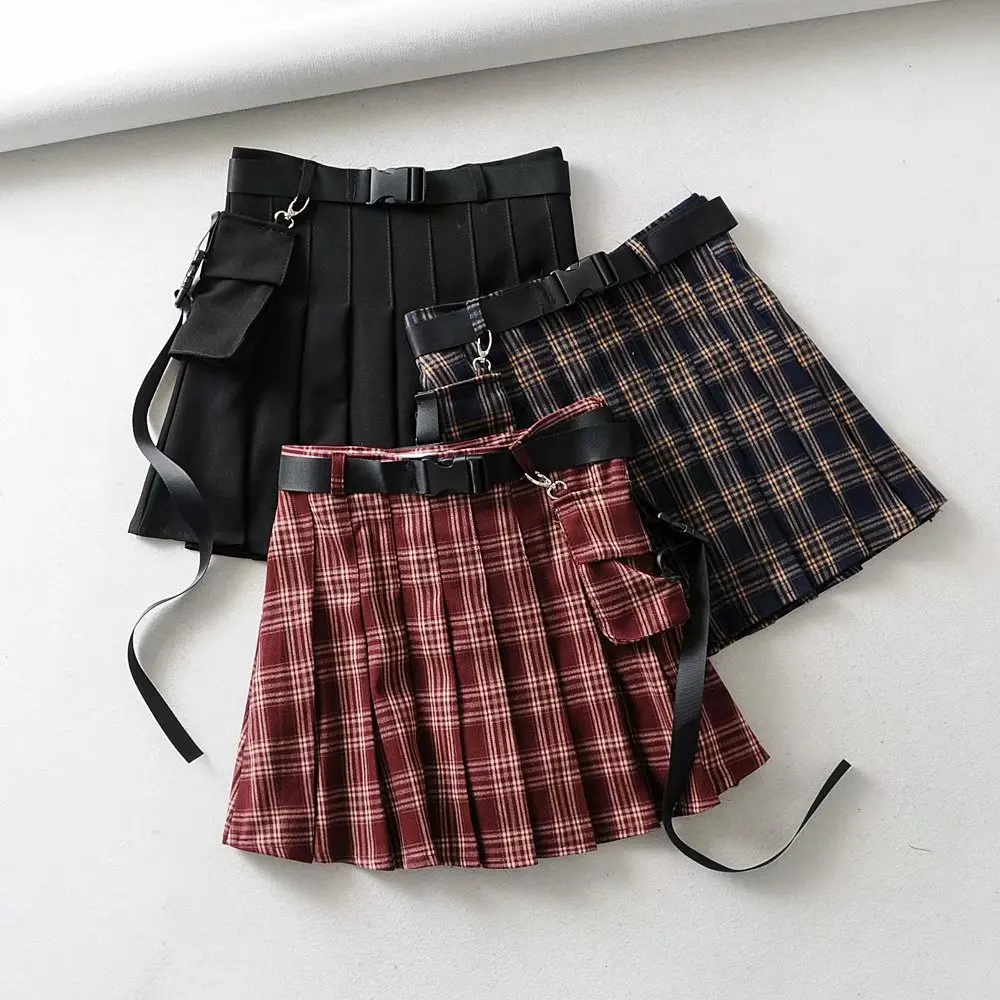 

2020 Spring And Autumn High-waisted A- line Versatile Pleated Skirt-Style Short Skirt Women's Slimming Slim Fit Pocket Skirt