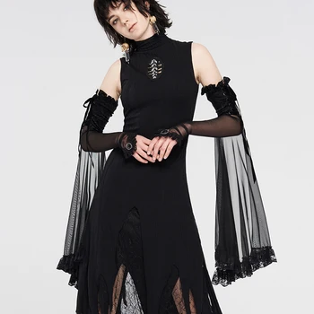 

PUNKRAVE Women's Gothic Gorgeous Lace Shadow Flower Long Gloves Fashion Novelty Elastic Perspective Mesh Prom Party Gloves