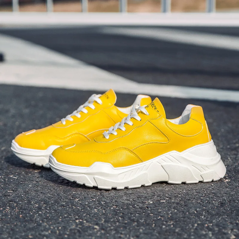 

New Style Men Thick Bottomed Casual Shoes Autumn Sporty Men Trend Yellow Shoes Lace-up Dad Shoes Youth