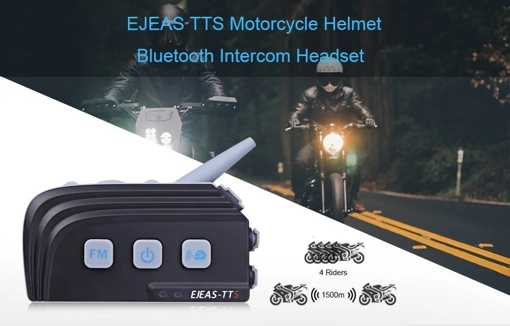 EJEAS TTS велосипедный Bluetooth домофон мотоциклетный шлем гарнитура 4 всадника мото Переговорная система связи с FM