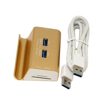 

Portable Size Aluminum Alloy USB3.0 HUB Multifunctional High Speed USB Splitter With Card Reader + Holder Stand