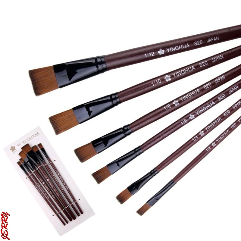 Promoción Juego de 6 unidades de pinceles para pintar, acrílicos, con pelo plano de nailon, suministros para artistas BEpZ5GpaD