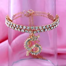 New Bling Dragon Crystal Tennis Chain Anklet for Women Fashion Gold Silver Color Rhinestone Anklet Foot Chain Jewelry Wholesale