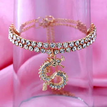 New Bling Dragon Crystal Tennis Chain Anklet for Women Fashion Gold Silver Color Rhinestone Anklet Foot Chain Jewelry Wholesale