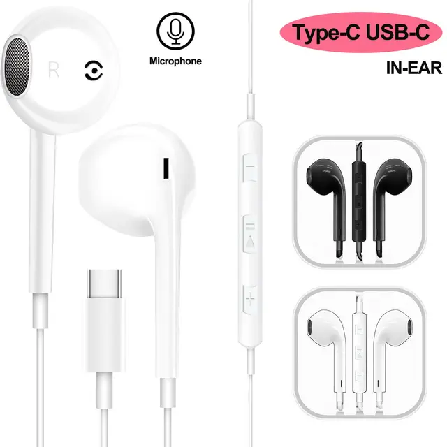 For Samsung Galaxy S22/S21/S20 FE/Note 20/10 Wired USB-C Type C Earphone With Bass Earbuds Music Sport Gaming Sport Headset Mic