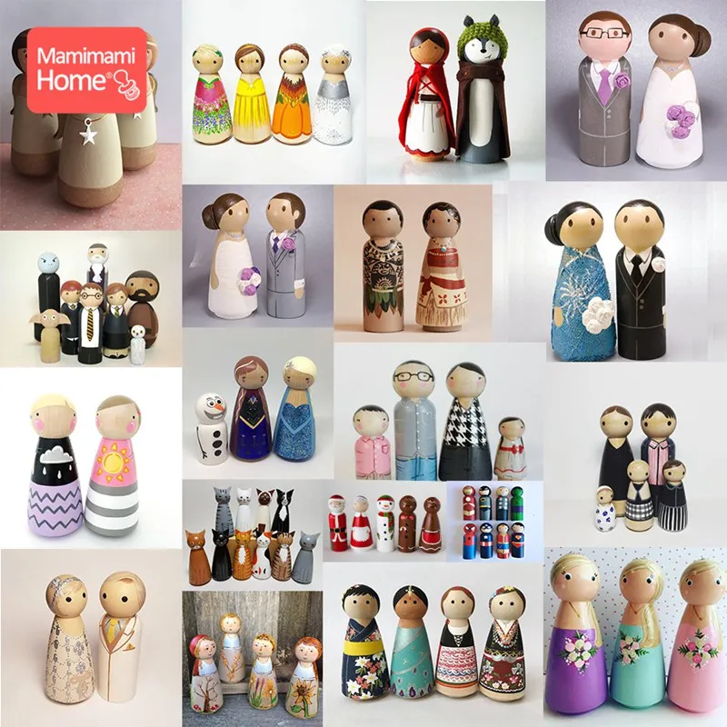 10PCS 55mm Peg Dolls uomini e donne bambole di famiglia in legno decorazioni per la camera dei bambini nome personalizzato Logo fatto a mano in legno bianco giocattolo per bambini