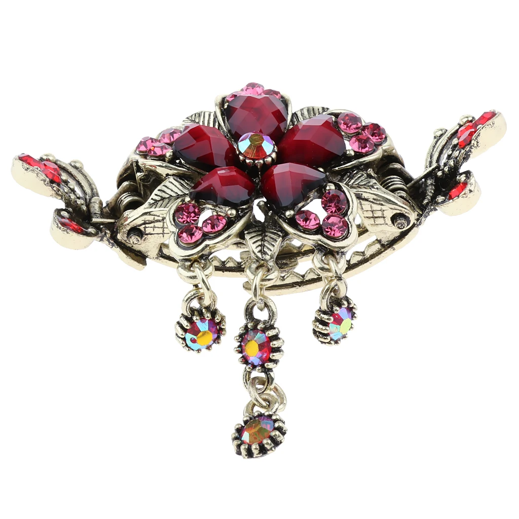 Metal Flower Rhinestone Hair Claw Clip Strong Holding Hair Clamps Grip Pins