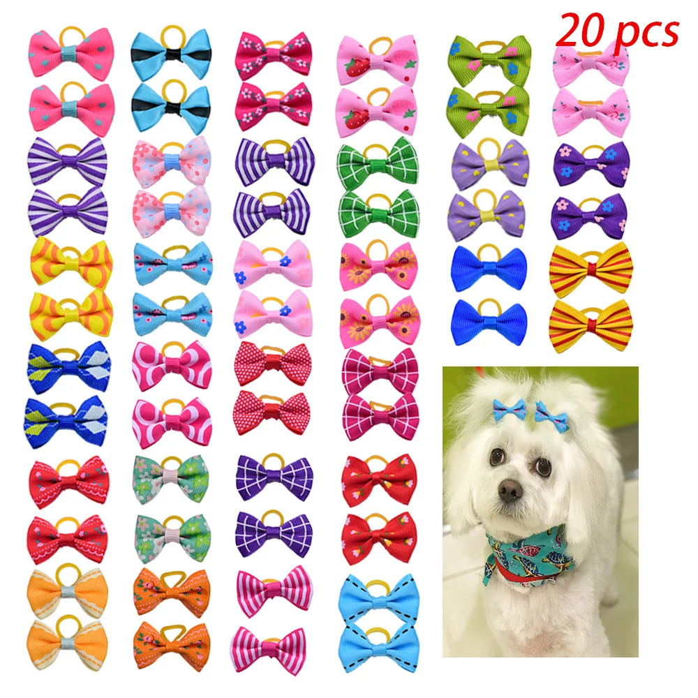 20 pcs 10/20/30 шт поводок для собак Уход за лошадьми Луки микс 30 цветов кошка собака волос Луки Малый Pog Уход за лошадьми Аксессуары Собака резинки для волос для домашних животных Сделано в Китае - Цвет: 20 pcs