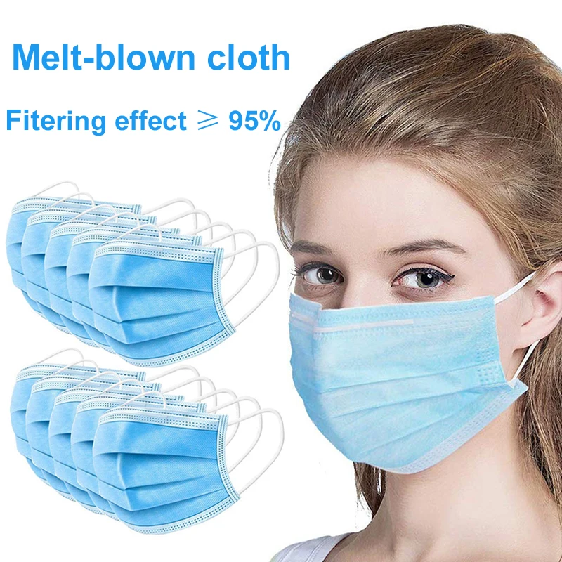 

Hot Sale 3-layer mask 20pcs Face Mouth Masks Non Woven Disposable Anti-Dust Meltblown cloth Masks Earloops Masks KN95