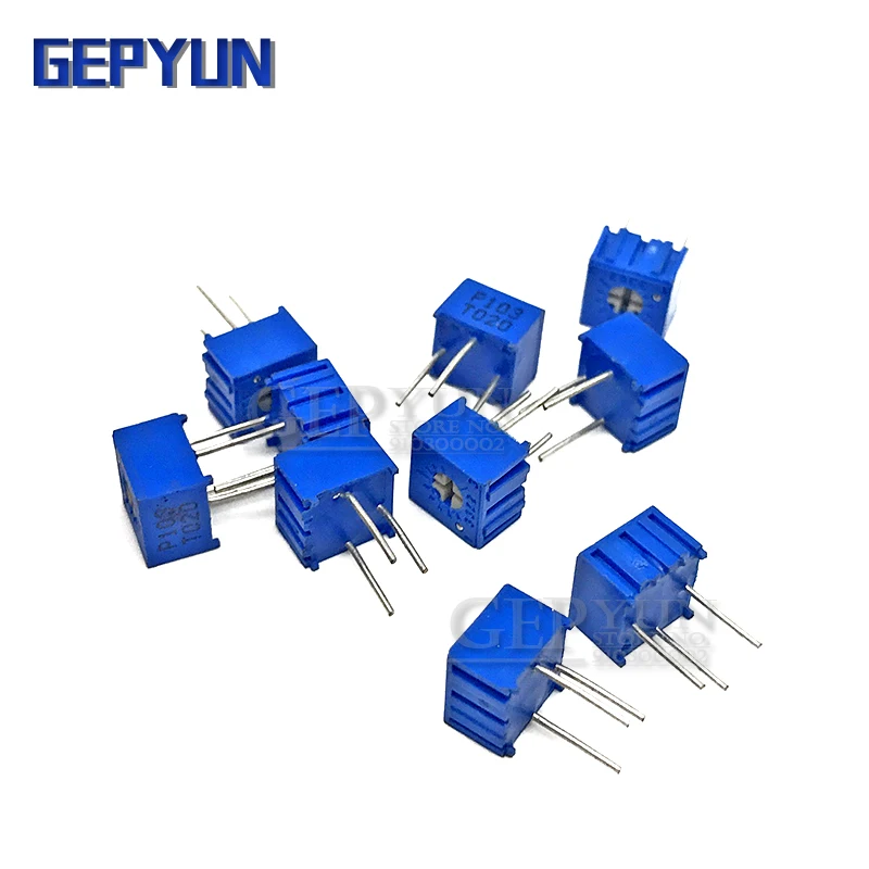 Потенциометр для триммера 3362P, переменный резистор Cermet Trimpot 100R 200R 500R 1K 2K 5K 10K 20K 50K 100K 200K 500K 1M Ом, 10 шт. Потенциометр для триммера 3362P, переменный резистор Cermet Trimpot 100R 200R 500R 1K 2K 5K 10K 20K 50K 100K 200K 500K 1M Ом, 10 шт.