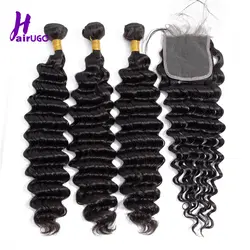 Hairugo волос предварительно окрашенных волос индийские глубокая волна волос 4 Связки с Синтетическое закрытие волос Пряди человеческих