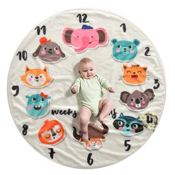 

Lychee Round Design Milestone Blanket Animal Floral Printed Monthly Growth Blanket Photography Props Decor Blanket