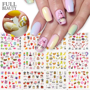 

12pc Cake Ice Cream Sliders Water Stickers Set Nail Art Fruit Banner Dog Animal Foil Wraps Manicure Nail Decal Tip CHBN1585-1596