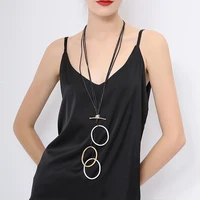 Amorcome 2021 New Fashion Sweater Chain Female Long Necklace Irregular Circle Pendant Leather Necklace Women Gift 80cm Length