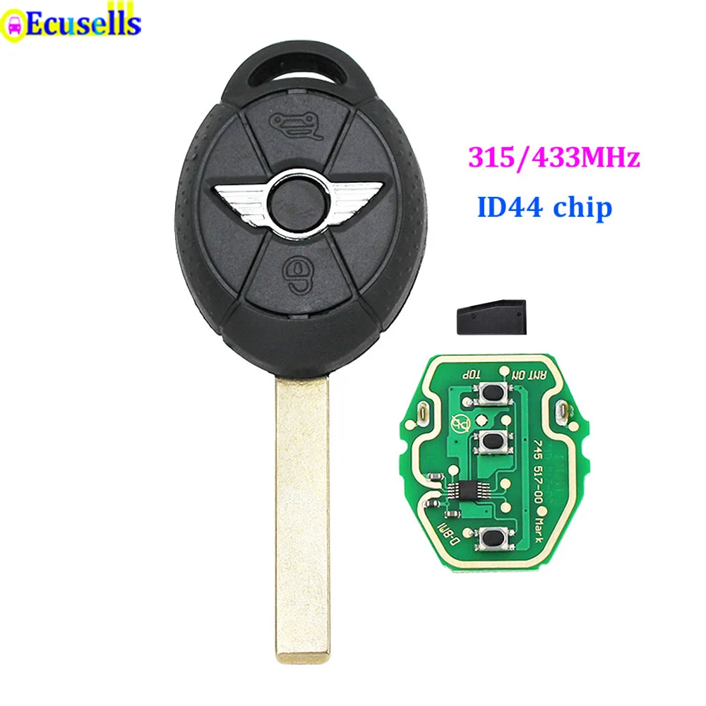 FULL Remote Key Fob 3 Button for BMW Mini Cooper 315MHZ / 433MHZ ID44 CHIP Uncut Blade