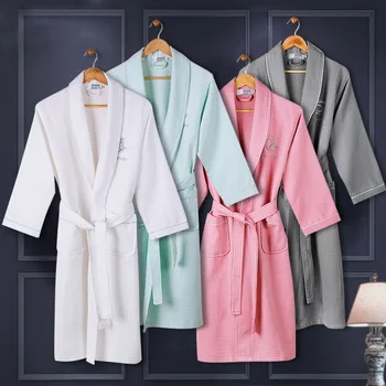 

1 Piece Cotton Pink Bathrobe for Women Men Long Sleeve V Neck Thick Adult Couple Soft Bath Towels Home Hotel Bathroom Product