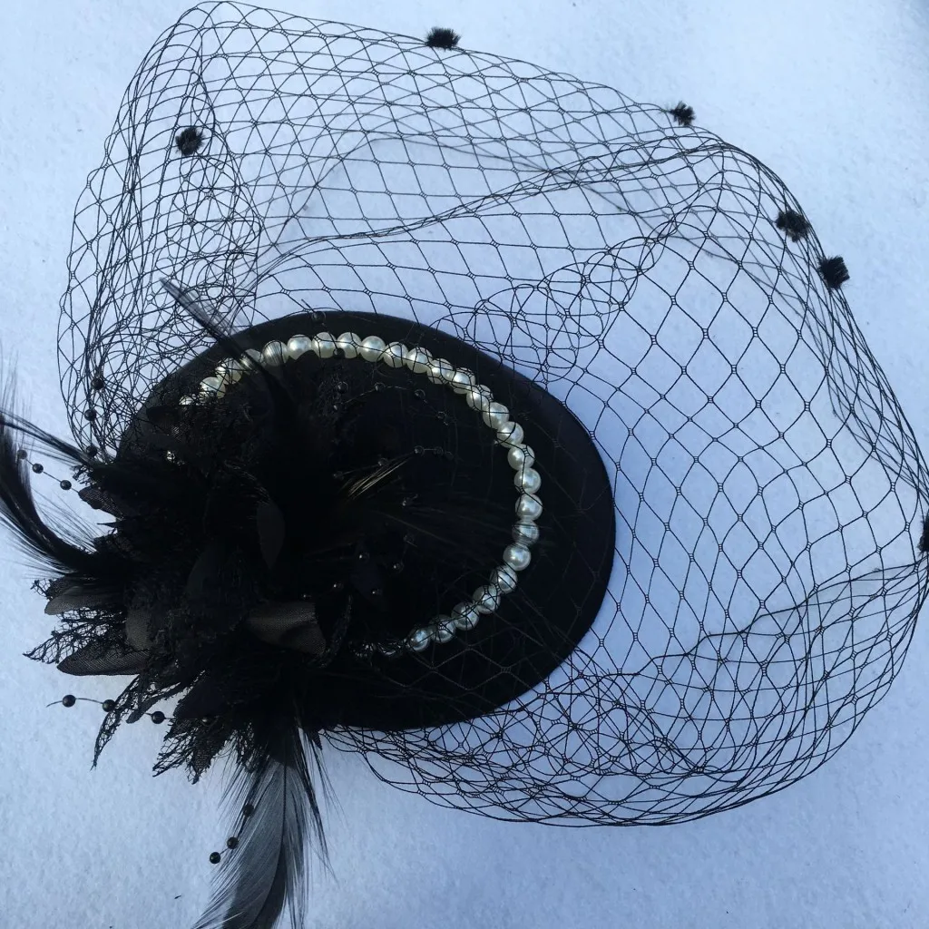 

Black Net Birdcage Hat For Child New Fashion Girl Wedding Party Catwalk Hair Accessories Headdress YSAN1109