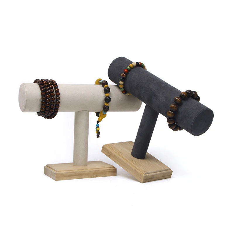 Portable wood +Velvet Bracelet Necklace Jewelry Organizer Display Stand Holder Solid Dark grey/beige T-Bar Rack | Украшения и