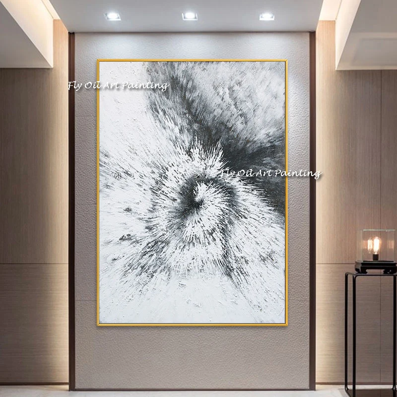 

100% Handmade White Abstract Canvas Oil Painting Bedroom Decor Marble Black Grey Art Wall Pictures Modern Home Room Decoration