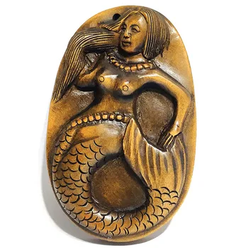 

Y5937 - 2" Hand Carved Japanese Boxwood Netsuke : Mermaid Girl