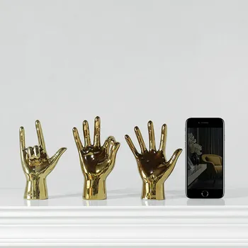 

Hand-shaped Ornaments Modern Minimalist Characters Fist OK Gesture Ceramic Electroplating Ornaments Hotel Home Decoration