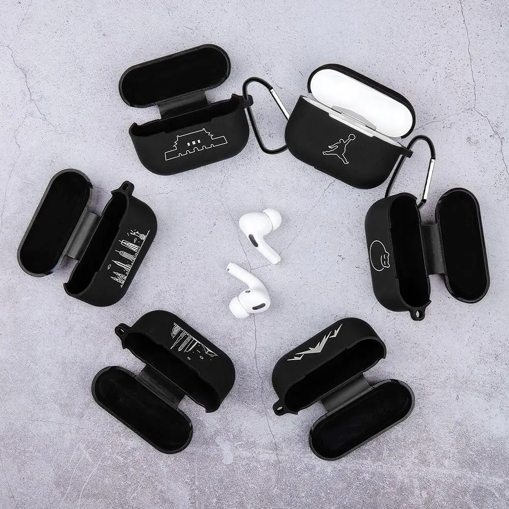 

Ultra Thin Silicone Cover For Airpods Pro Air pods Cartoon Pattern Case For Air Pods Pro Black Silicone Earphone Case With Hooks