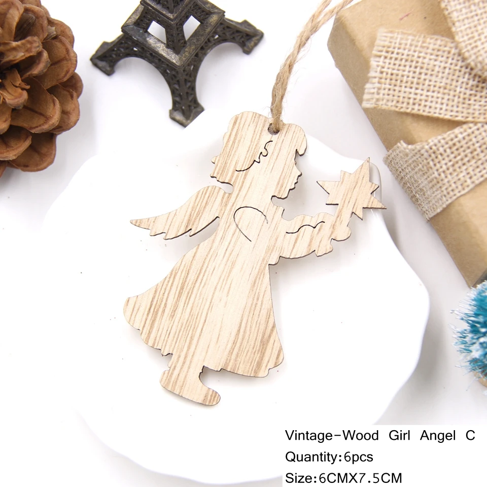 6pcs G-Angel C 6 шт. милые рождественские Деревянные Подвески украшения Висячие подарки деревянные ремесленные детские игрушки елочные украшения подарки - Цвет: 6pcs G-Angel C