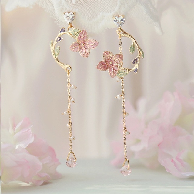 Rose Petal Drop Earrings for Women Crystal Rhinestone Flower Long Tassel Dangle Earrings Female Wedding Party Jewelry Gi
