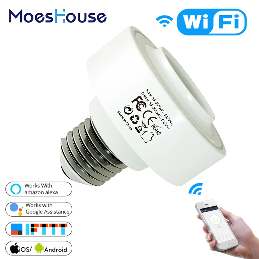 

WiFi Smart Light Bulb Adapter Lamp Holder Base AC Smart Life/Tuya Wireless Voice Control with Alexa Google Home E27 E26 85-265V