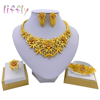 

Liffly New Fashion Dubai Jewelry Sets Charm Indian Bridal Gold Necklace Bridesmaid African Wedding Ladies Jewelry Sets