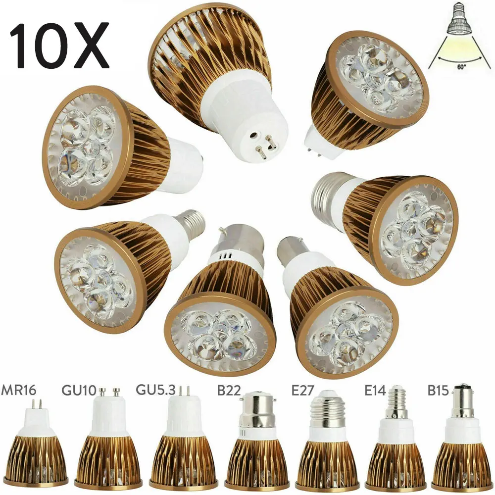 10pcs led 스포트 라이트 전구 램프 gu10 e12 b22 b15 e27 e14 mr16 dc 12 v 9 w 12 w 15 w 할로겐 램프 ac 85-240 v 램프 전구 교체