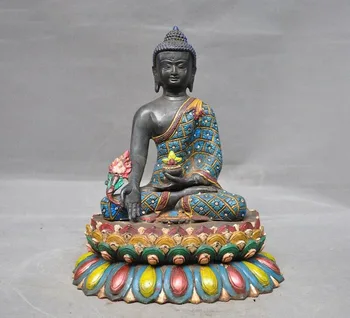 

wedding decoration Tibet Buddhism bronze Painted Nepal Medicine Buddha Sakyamuni Shakyamuni statue