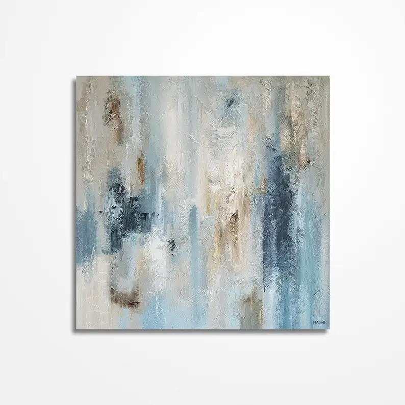 

Экстра большая картина маслом, абстрактная картина, оригинальная текстурированная, темно-синяя, пыльно-синяя, бежевая, серо-серая Картина на холсте, бесплатная доставка