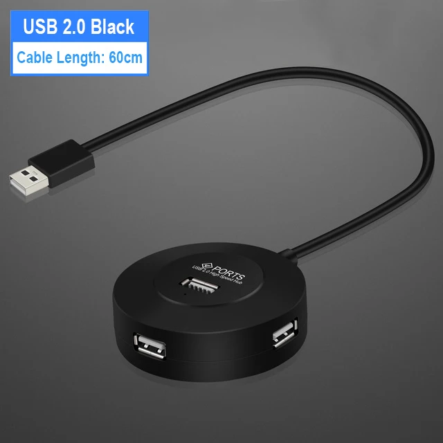 Usb-концентратор 3,0 мульти USB-C 3,0 концентратор разветвитель 3,0/2,0 4 порта кабель 30 см/60 см микро несколько USB порт расширитель для ПК компьютера - Цвет: USB 2.0 Black