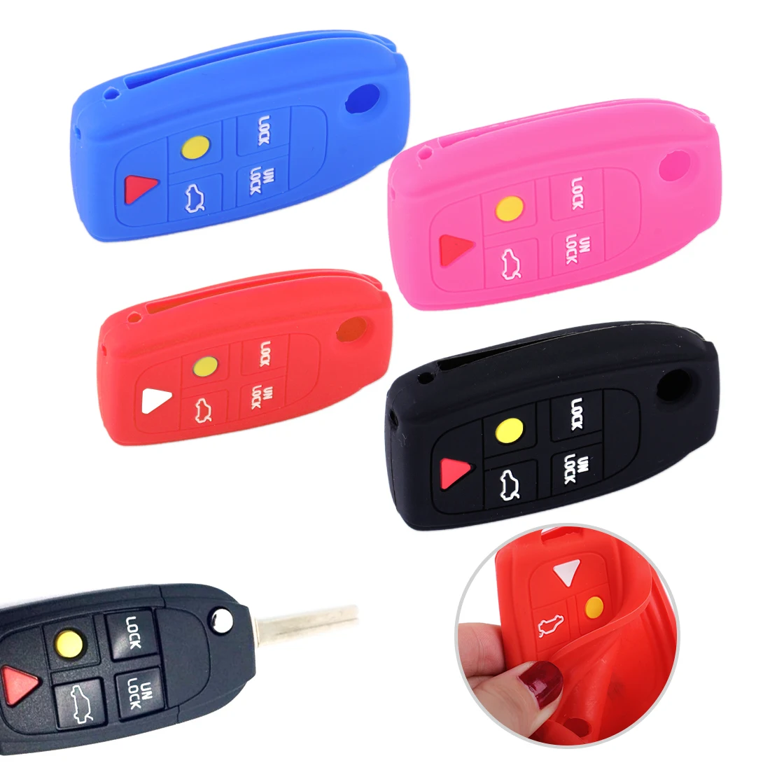 

DWCX 5 Button Silicone Remote Key Cover Shell Case Fob Protector Fit For Volvo C30 C70 S40 V50 S60 S80 V70 XC70 XC90