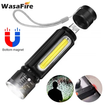

Wasafire XML T6 Powerful LED Flashlight USB Rechargeable Zoomable Torch Side COB Light Design Magnet Tail Flash Light