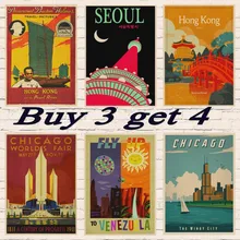 Chicago, Hong Kong, Sudáfrica y Seúl, Corea cartel de viaje Vintage imágenes de pared Kraft PostersHome decoración regalo