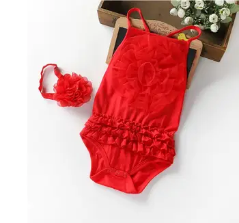 

Baby summer bodysuit girls princess christening baptism gown party wedding 0-3 3-6 6-9 12months cute flower bodysuit+headband